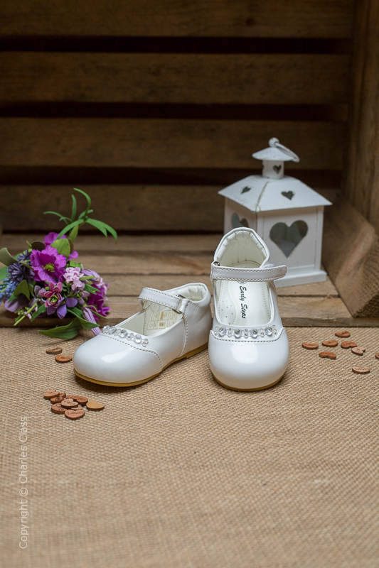 Girls White Diamond Patent Leather Shoes